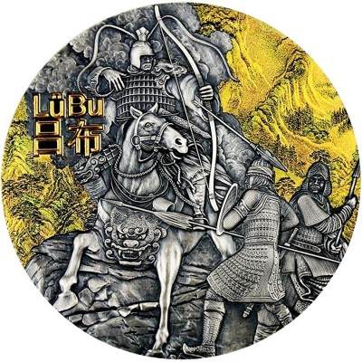Niue Island LU BU series WARRIORS OF ANCIENT CHINA $5 Silver Coin 2019 Antique finish Ultra High Relief Gold plated 3 oz